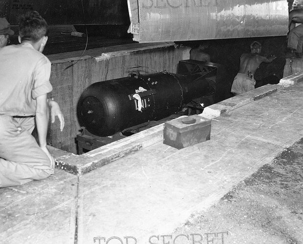 77-BT-124 Little Boy about to be loaded into Enola Gay